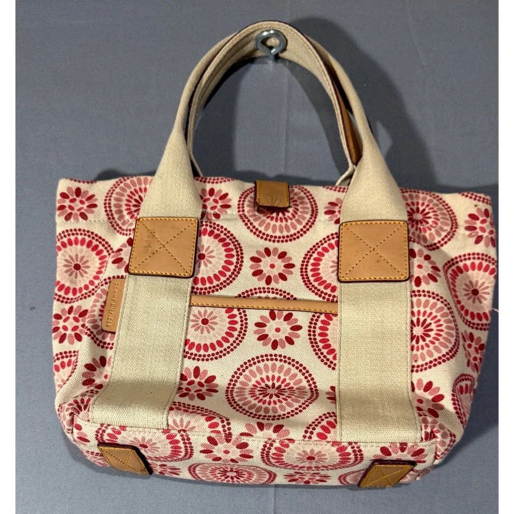 Tommy Hilfiger Medallion Floral Boho Canvas Tote Pink Red Bag Hawaiian